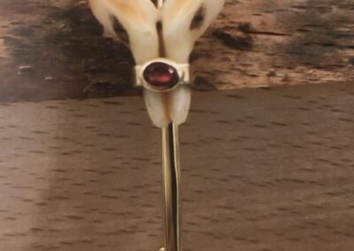 Broche vènerie simple bandeau avec pierre et crocs de cerf